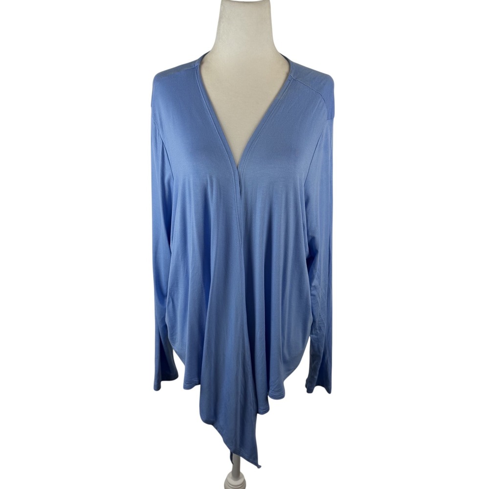 Belle by Kim Gravel Open Front Cardigan Large Blue Soft Stretch Layering Comfy